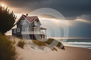 The dream house. An ideal, fantastic house on the seashore, ocean. Dream, vacation, vacation, travel. Dreams come true