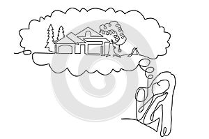 Dream House, One line drawing, art