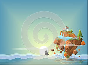 Dream island on sea low poly