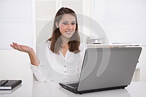 Dream job: successful businesswoman sitting at desk with laptop