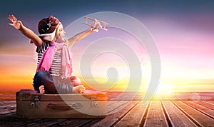 Dream journey - Little Girl On Vintage Suitcase