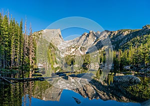 Dream Lake landscape between Hallett Peak and Flattop Mountain, Colorado