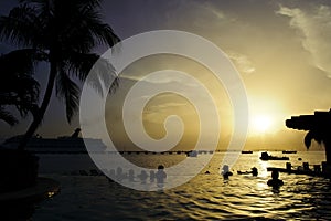 Dream pool in Caribbean resort at dusk