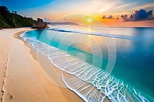 Dream scene, Beautiful beach view with white sand and blue water, summer vibe, holiday