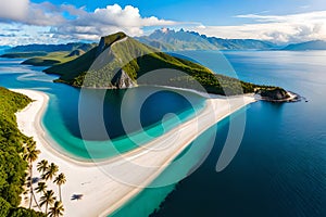 Dream scene, Beautiful beach view with white sand and blue water, summer vibe, holiday