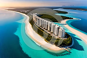 Dream scene, Beautiful beach view with white sand and blue water, summer vibe, holiday