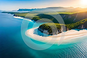 Dream scene, Beautiful beach view with white sand and blue water, summer vibe, holiday