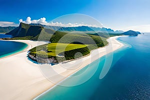 Dream scene, Beautiful beach view with white sand and blue water, summer vibe, holiday