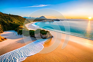 Dream scene, Beautiful beach view with white sand and blue water, summer vibe, holiday
