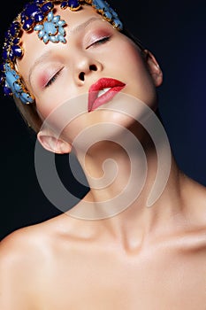 Dream. Styled Woman with Blue Diadem