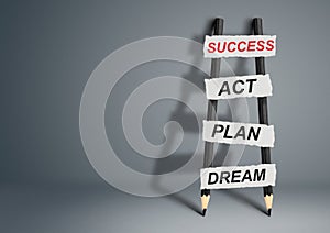 From dream to success concept, pencil Ladder with copy space
