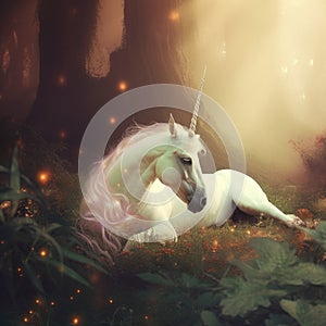 Dream of a white unicorn - AI Generated