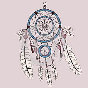 Dreamcatcher, feathers and beads.