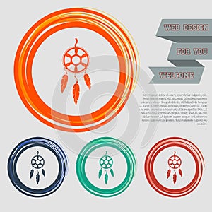 Dreamcatcher icon on the red, blue, green, orange buttons for your website and design with space text.