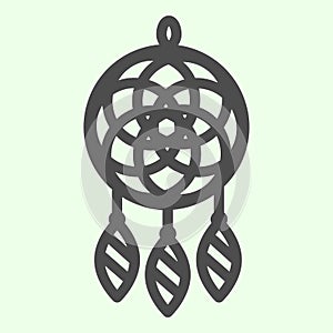 Dreamcatcher line icon. Magic dream catcher in ethnic ornament outline style pictogram on white background. Indian