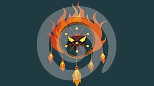 A dreamcatcher made of fire capturing and ping small flaming faces that seem to whisper in fear and desperation within photo