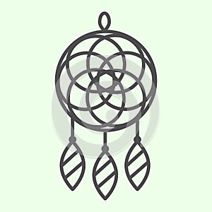 Dreamcatcher thin line icon. Magic dream catcher in ethnic ornament outline style pictogram on white background. Indian