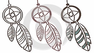 Dreamcatchers feathers beads spiritual vector set, vector design Generative AI photo