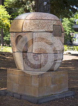 Dreamer dreaming in eight parts by artist Clayton Thiel at public art walk in town of Yountville, California