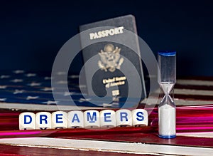 Dreamers concept using spelling letters and hourglass