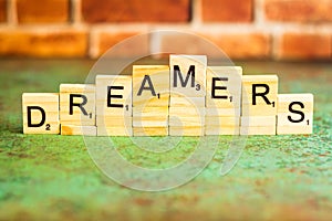 Dreamers immigration concept spelled out in block letters photo