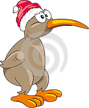 Dreaming kiwi bird in Christmas hat