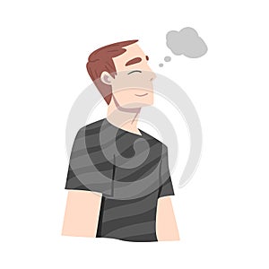 Dreaming Man Fantasizing Imagining Something in His Head Vector Illustration