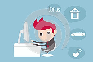 Dreaming man while working at laptop computer