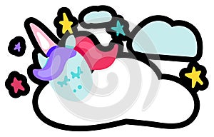 Dreaming unicorn flat vector illustration