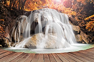 Dreaming of water fall on a empty wooden pier