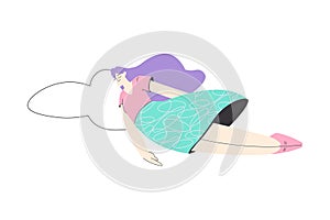 Dreaming Woman Character Flying Having Fancy Imagination Vector Illustration