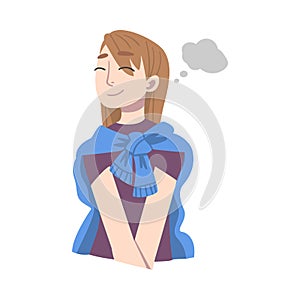 Dreaming Woman Fantasizing Imagining Something in Her Head Vector Illustration