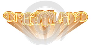 dreamland 3d rendering golden text on white backgrounds