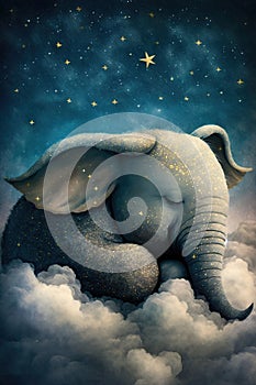 Dreamland Delight: A Baby Elephant Sleeping on a Cloud