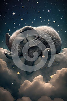 Dreamland Delight: A Baby Elephant Sleeping on a Cloud