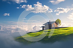 Dreamlike abode House on clouds creates a breathtaking landscape