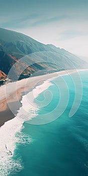 Dreamlike Aerial View Of Sandy Beach With Naturalistic Ocean Waves