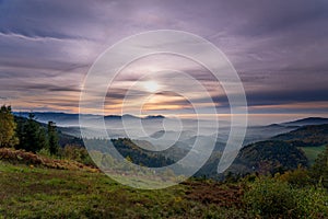 Dreamlike autumn sunset over the Murgtal in the northern Black Forest