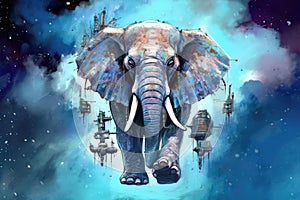 dreamlike background with elephant . Hand Drawn Style illustration