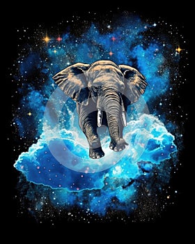 dreamlike background with elephant . Hand Drawn Style illustration