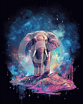 dreamlike background with elephant . Hand Drawn Style illustration