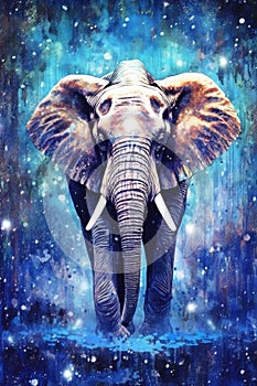 dreamlike background with elephant . Hand Drawn Style illustration