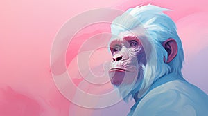 Dreamlike Creatures: Greyhaired Ape In Speedpainting Style On Pink Background