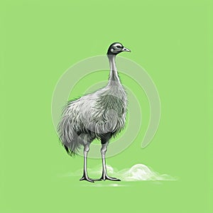 Dreamlike Emu Sketch On Green Background - Minimalistic And Imaginative