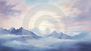 Dreamlike Illustration Of Clouds And Mountains: Serenity And Adventure