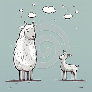 Dreamlike Illustration Of A Goat And Sheep: Cute Art In Randall Munroe And Liz Climo Style
