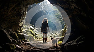 Dreamlike Introspection: A Woman And Her Dog On A Mythical Hiking Trail