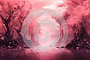 Dreamlike Pink forest art. Generate Ai