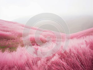 Dreamlike Pink Meadow Landscape
