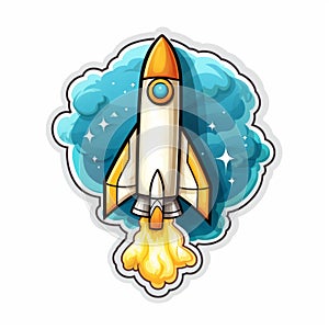 Dreamlike Rocket Sticker With Smallsat Launch Vector Illustration